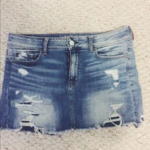 Distressed jean skirt